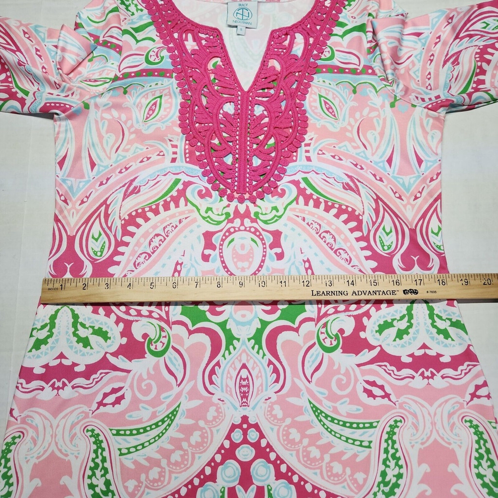 Knee Length Paisley Pink Green White Crochet Trim V Neck Barbie Challenger Core - Picture 7 of 14